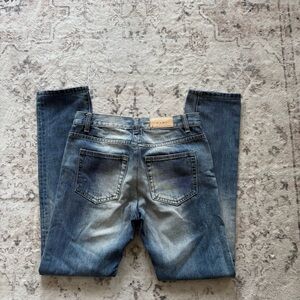 Y2K Faded Blue Boyfriend Jeans — Casual Grunge Straight Leg (Fits Small)